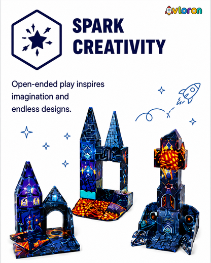 Magnetic Building Tiles 3D Mystic Night Castle 52PCS - STEM Construction Set with Strong Magnetic Force-Develop Thinking & Motor Skills Ages 3+