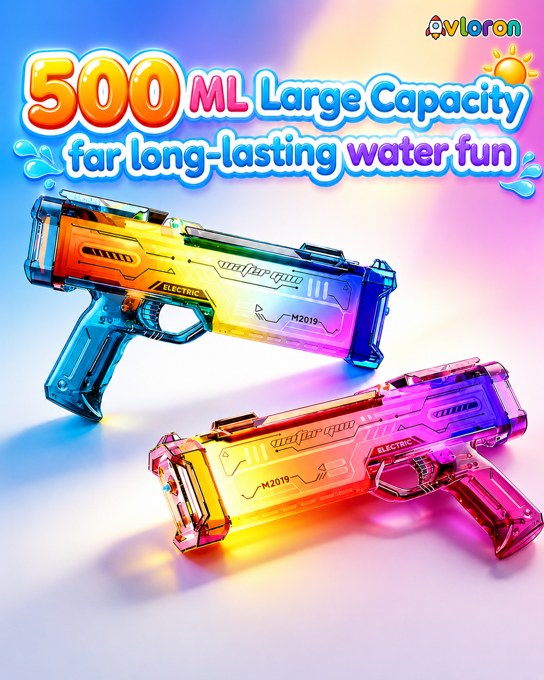 Avloron Electric Water Gun with LED Lights & Music – Rechargeable Automatic Water Blaster for Kids & Adults