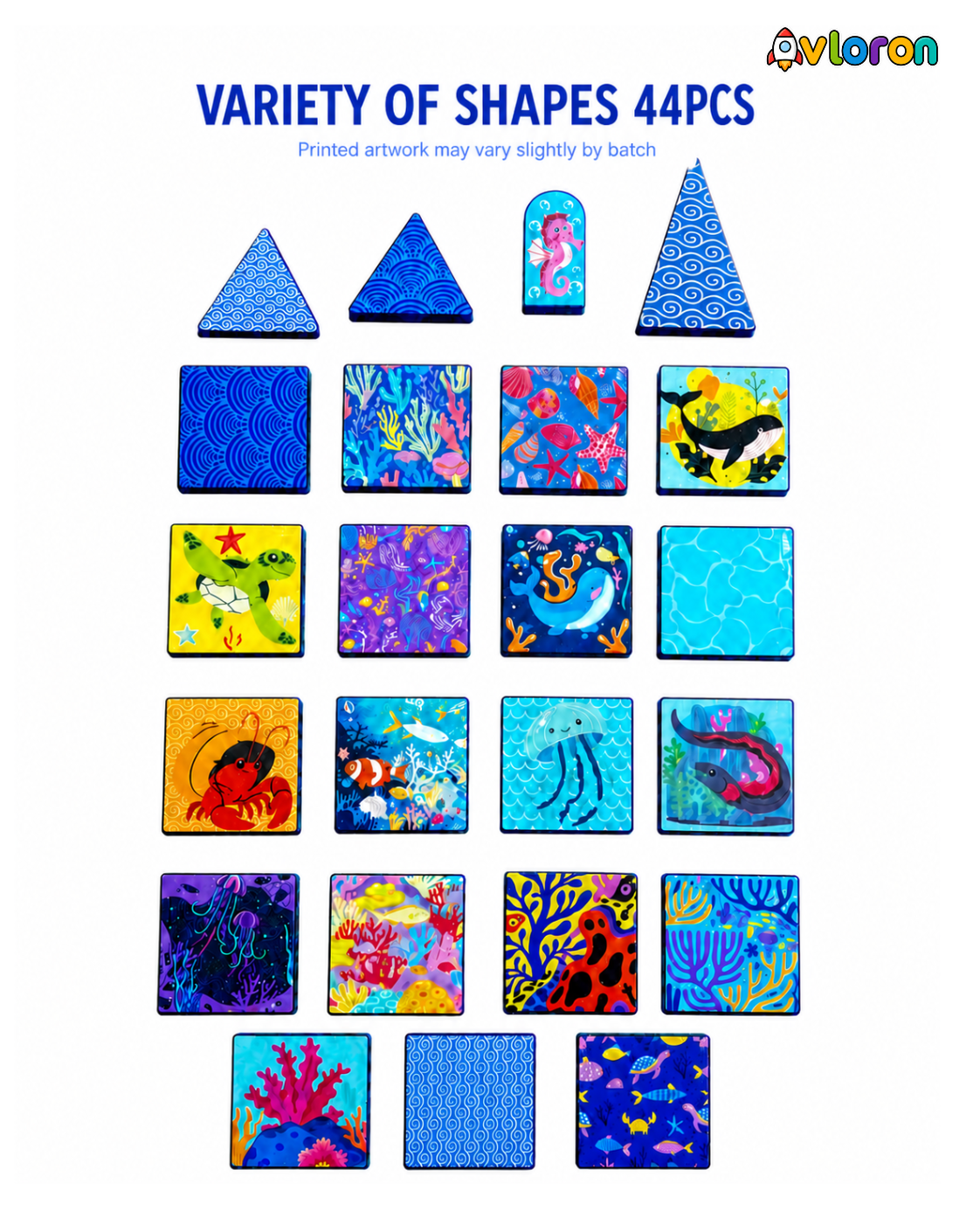 Magnetic Building Tiles 3D Amazing Ocean World 44PCS - STEM Construction Set with Strong Magnetic Force-Develop Thinking & Motor Skills Ages 3+