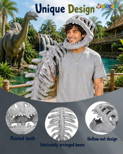 Avloron Dinosaur Skeleton Costume – 3D Plush Skull & Spine Halloween Cosplay Dress Up Outfit