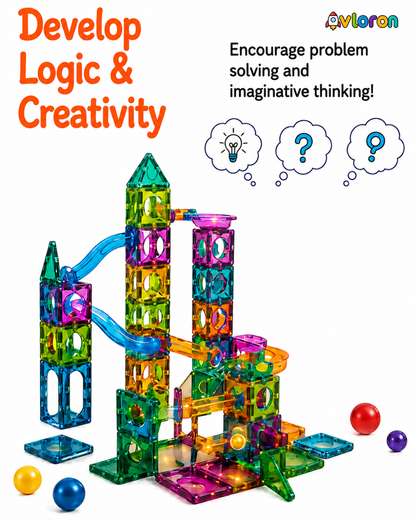 Magic Magnetic Blocks 62PCS Snowy Marble Run World – STEM Building Toy for Imaginative Play & Motor Skills Ages 3+