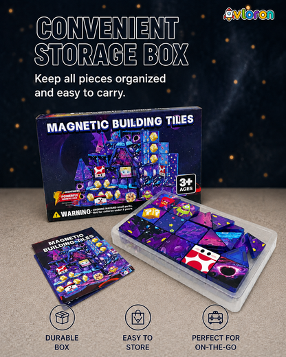 Avloron Magnetic Building Tiles 3D Galaxy World 60PCS - STEM Construction Set with Strong Magnetic Force-Develop Thinking & Motor Skills Ages 3+