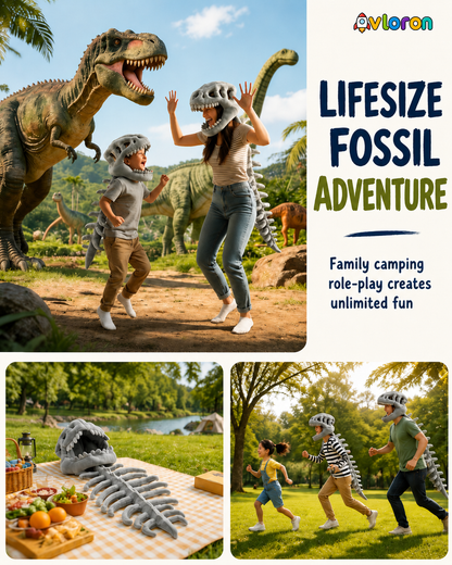 Avloron Dinosaur Skeleton Costume – 3D Plush Skull & Spine Halloween Cosplay Dress Up Outfit