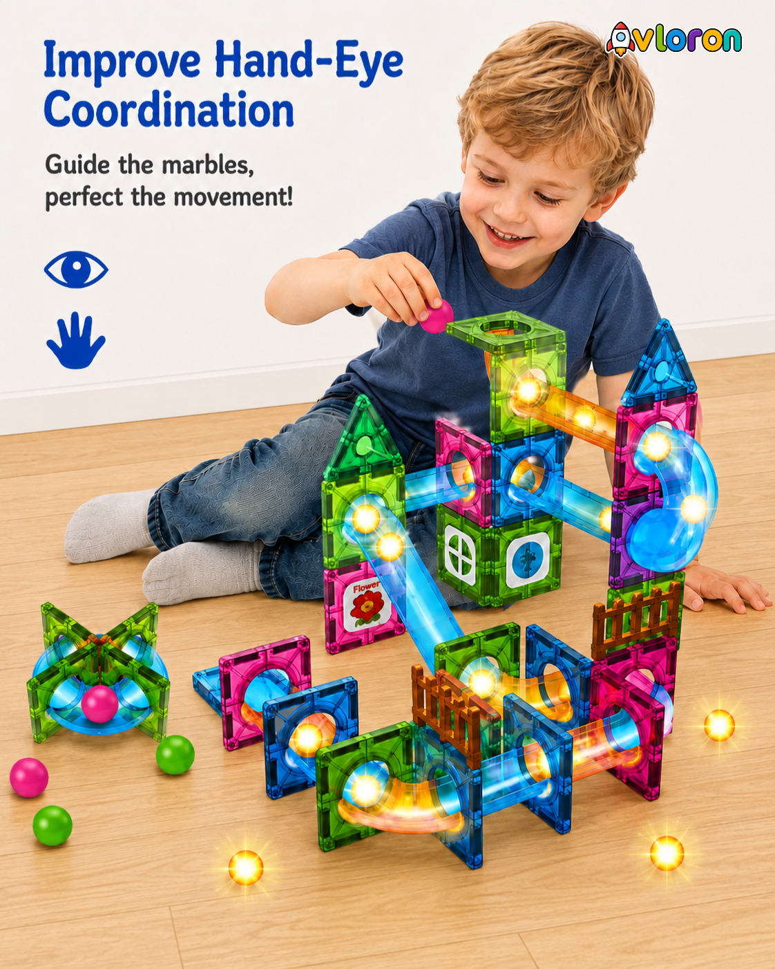 Magic Magnetic Blocks 62PCS Snowy Marble Run World – STEM Building Toy for Imaginative Play & Motor Skills Ages 3+
