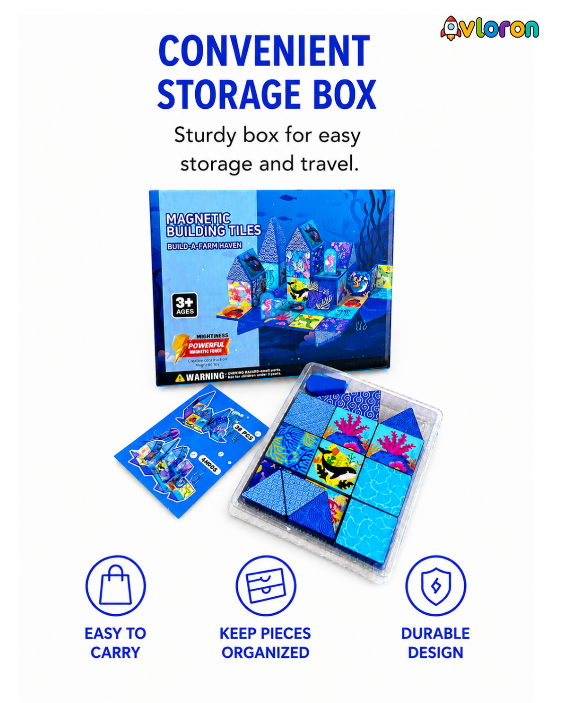 Magnetic Building Tiles 3D Amazing Ocean World 44PCS - STEM Construction Set with Strong Magnetic Force-Develop Thinking & Motor Skills Ages 3+