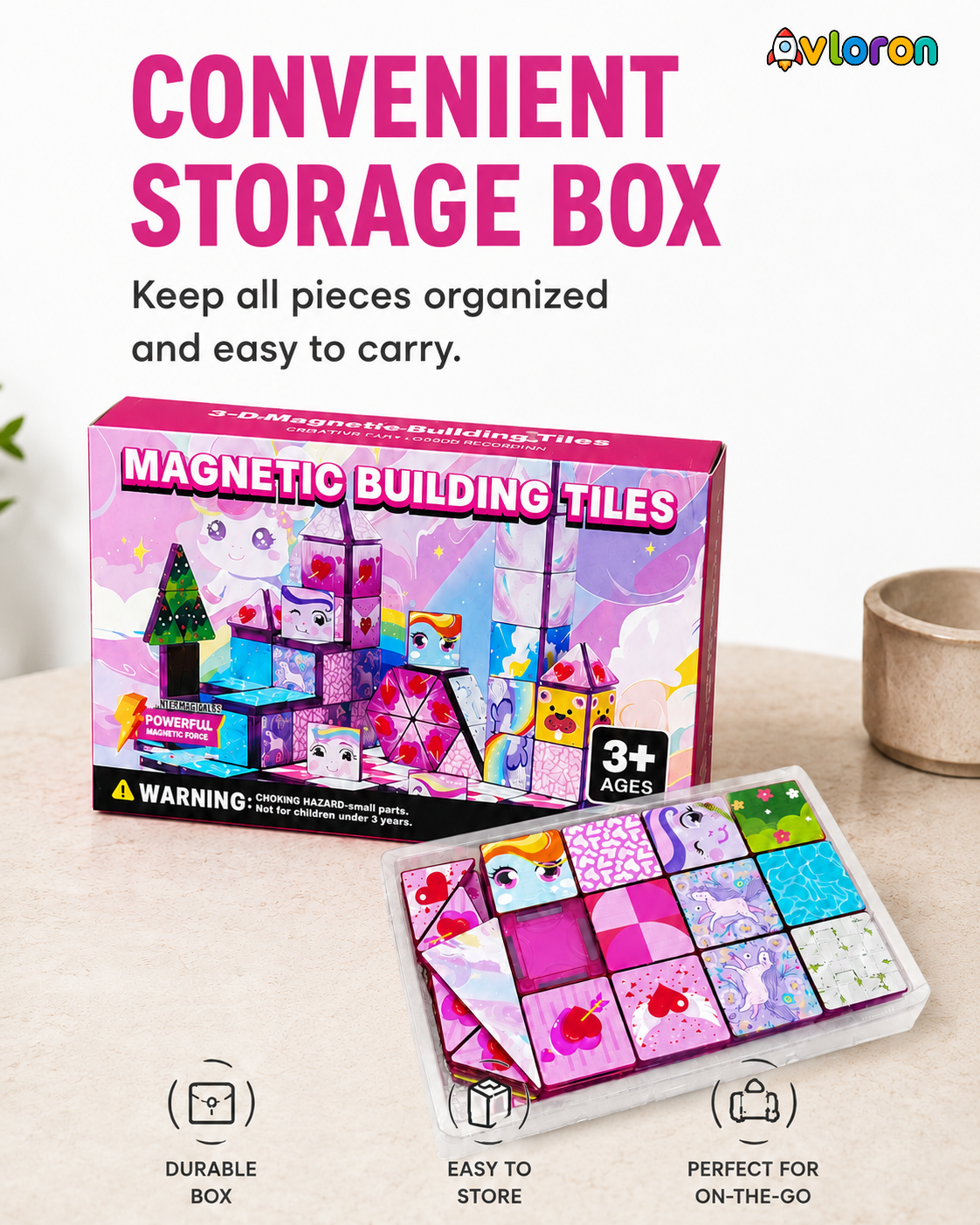 Magnetic Building Tiles 3D Little Pony World 60PCS - STEM Construction Set with Strong Magnetic Force-Develop Thinking & Motor Skills Ages 3+