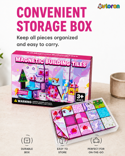 Magnetic Building Tiles 3D Little Pony World 60PCS - STEM Construction Set with Strong Magnetic Force-Develop Thinking & Motor Skills Ages 3+