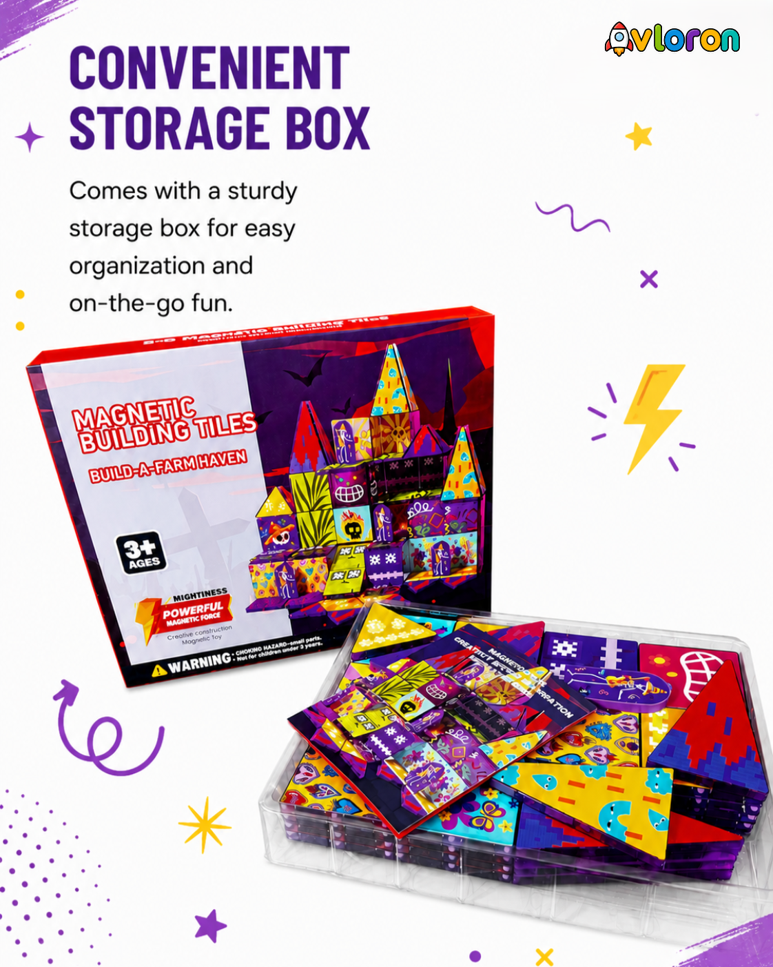 Magnetic Building Tiles 3D Colorful Party 52PCS - STEM Construction Set with Strong Magnetic Force-Develop Thinking & Motor Skills Ages 3+