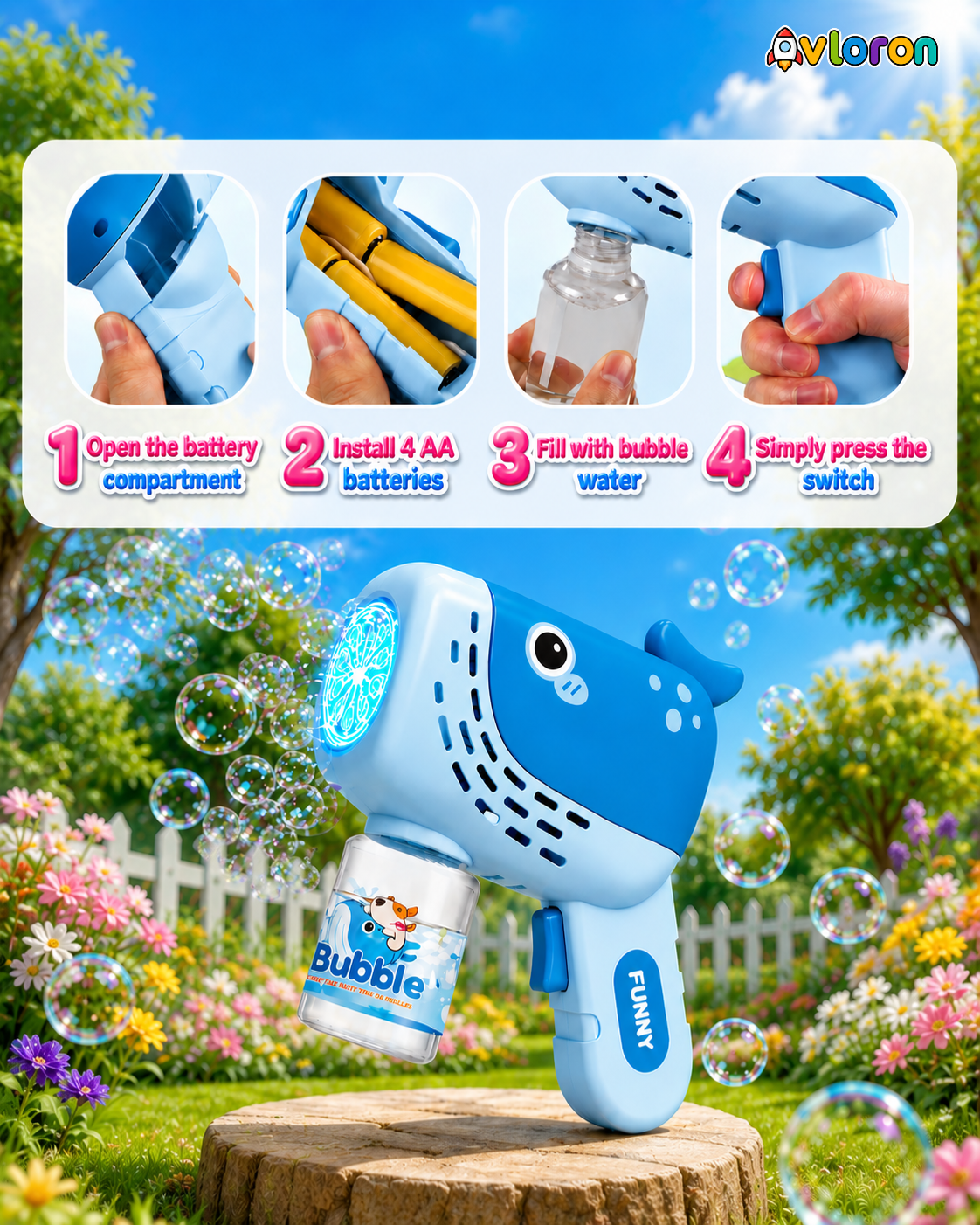 Avloron 10-Hole Cartoon Electric Bubble Machine with Colorful LED Lights – Automatic Bubble Toy for Outdoor Summer Fun Ages 3+
