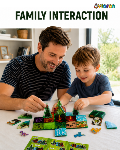 Magnetic Building Tiles 3D Dino World 44PCS - STEM Construction Set with Strong Magnetic Force-Develop Thinking & Motor Skills Ages 3+