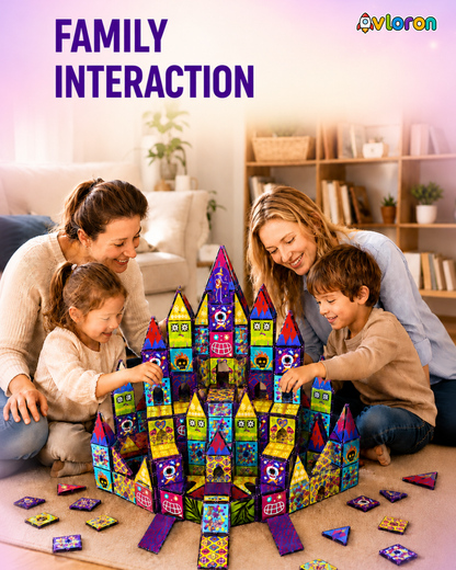 Magnetic Building Tiles 3D Colorful Party 52PCS - STEM Construction Set with Strong Magnetic Force-Develop Thinking & Motor Skills Ages 3+