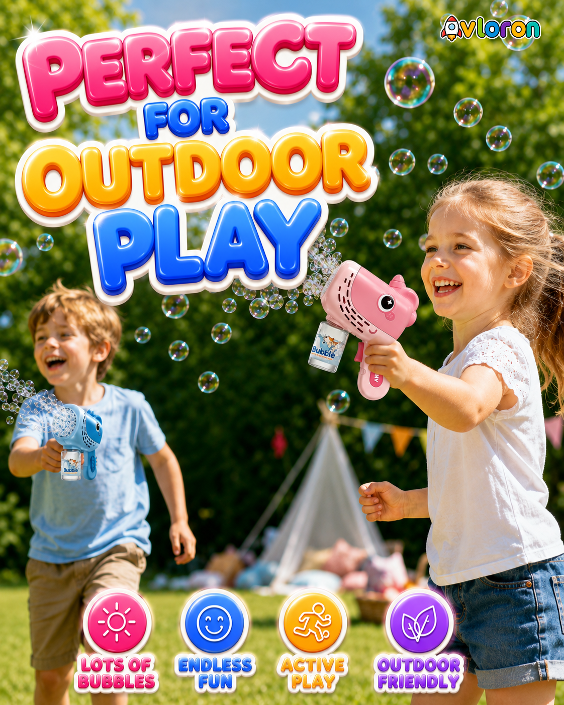 Avloron 10-Hole Cartoon Electric Bubble Machine with Colorful LED Lights – Automatic Bubble Toy for Outdoor Summer Fun Ages 3+