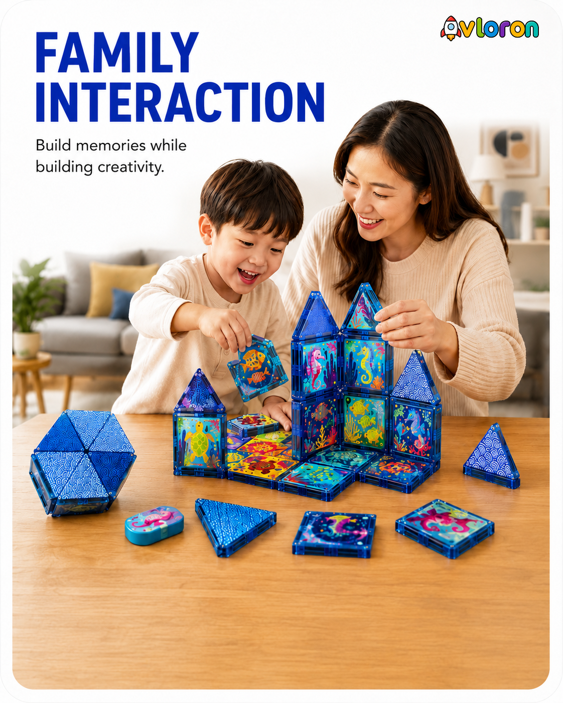 Magnetic Building Tiles 3D Amazing Ocean World 44PCS - STEM Construction Set with Strong Magnetic Force-Develop Thinking & Motor Skills Ages 3+