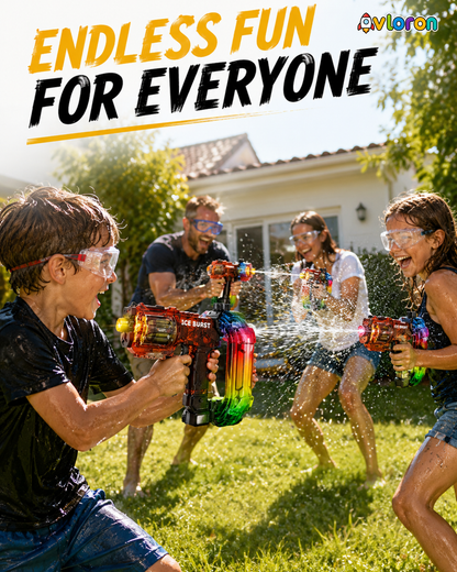 Electric Water Gun with LED Lights & Rotating Cylinder – Long Range Summer Fun for Kids & Adults