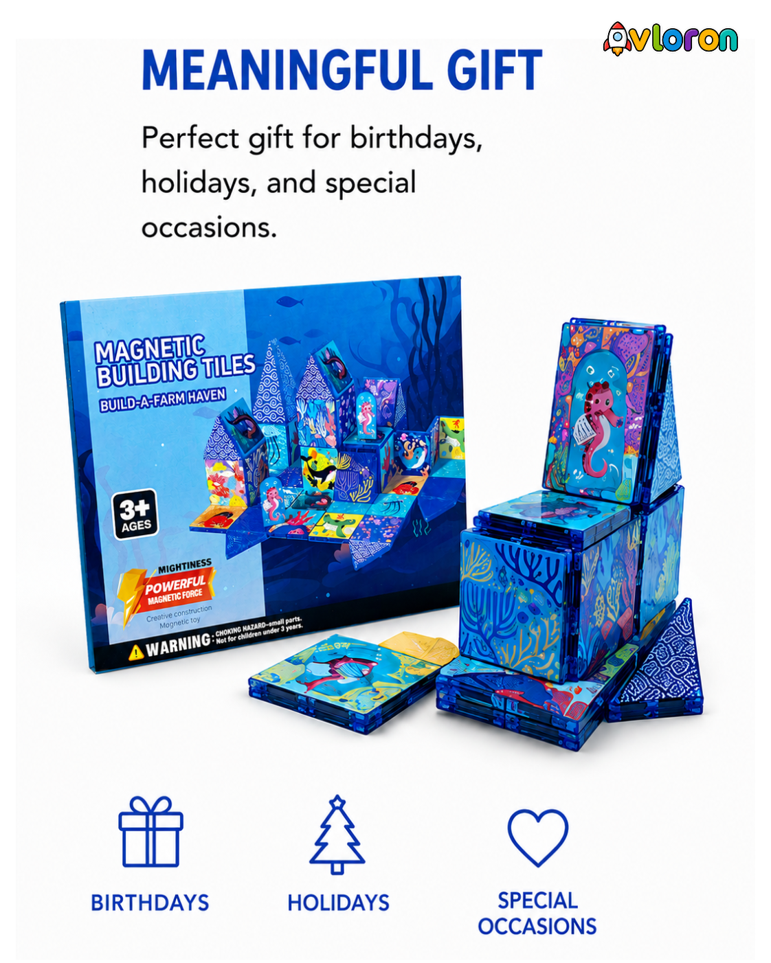 Magnetic Building Tiles 3D Amazing Ocean World 44PCS - STEM Construction Set with Strong Magnetic Force-Develop Thinking & Motor Skills Ages 3+