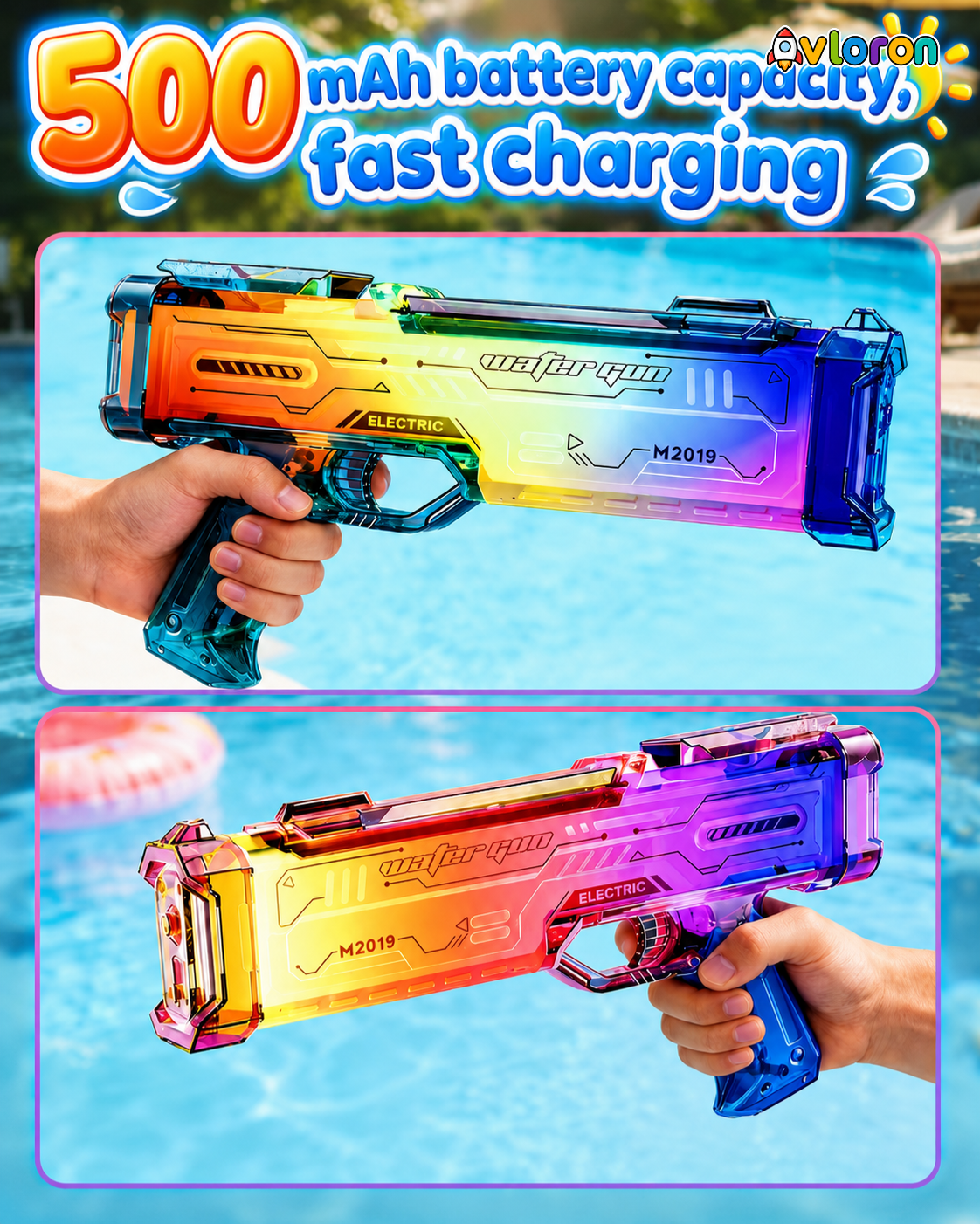 Avloron Electric Water Gun with LED Lights & Music – Rechargeable Automatic Water Blaster for Kids & Adults