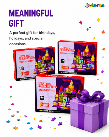 Magnetic Building Tiles 3D Colorful Party 52PCS - STEM Construction Set with Strong Magnetic Force-Develop Thinking & Motor Skills Ages 3+