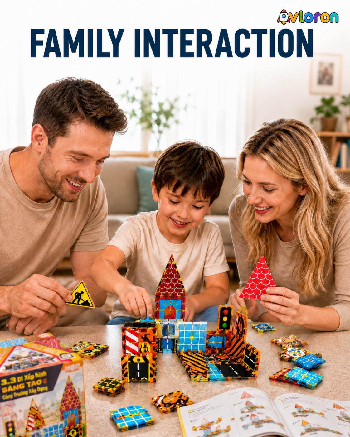 Magnetic Building Tiles 3D Urban Haven 44PCS - STEM Construction Set with Strong Magnetic Force-Develop Thinking & Motor Skills Ages 3+