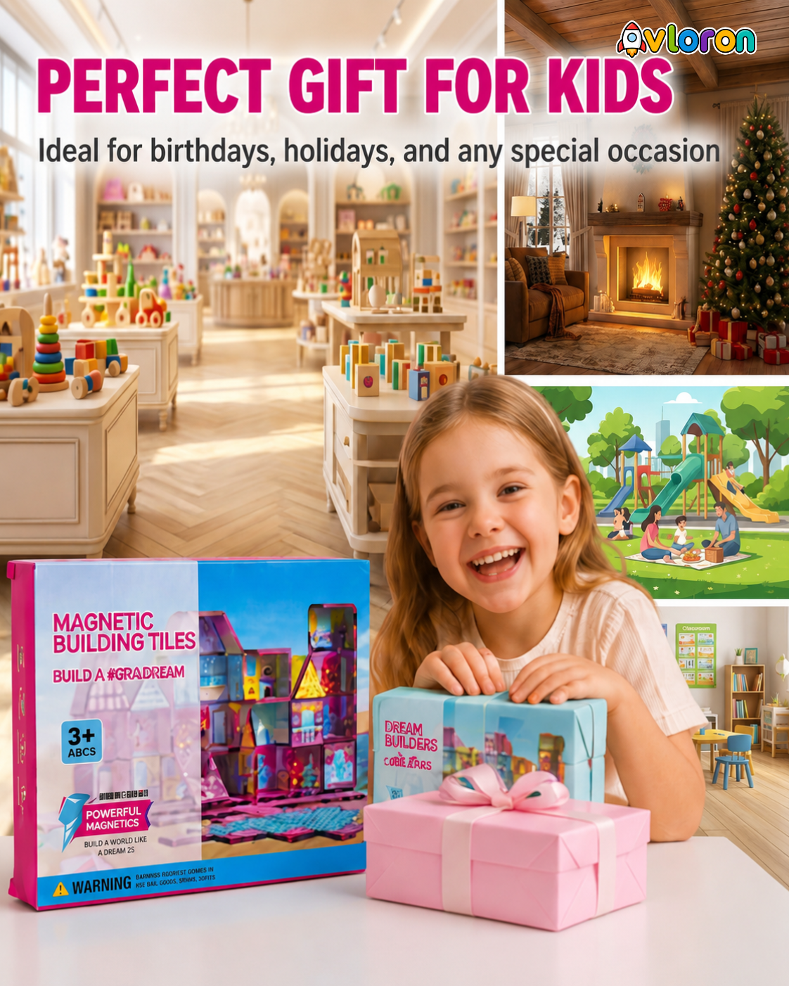 Magnetic Building Tiles 3D Pink Dollhouse 52PCS - STEM Construction Set with Strong Magnetic Force-Develop Creativity & Motor Skills Ages 3+