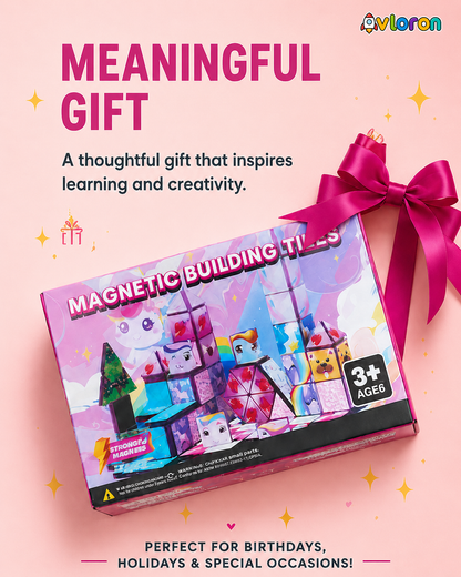 Magnetic Building Tiles 3D Little Pony World 60PCS - STEM Construction Set with Strong Magnetic Force-Develop Thinking & Motor Skills Ages 3+