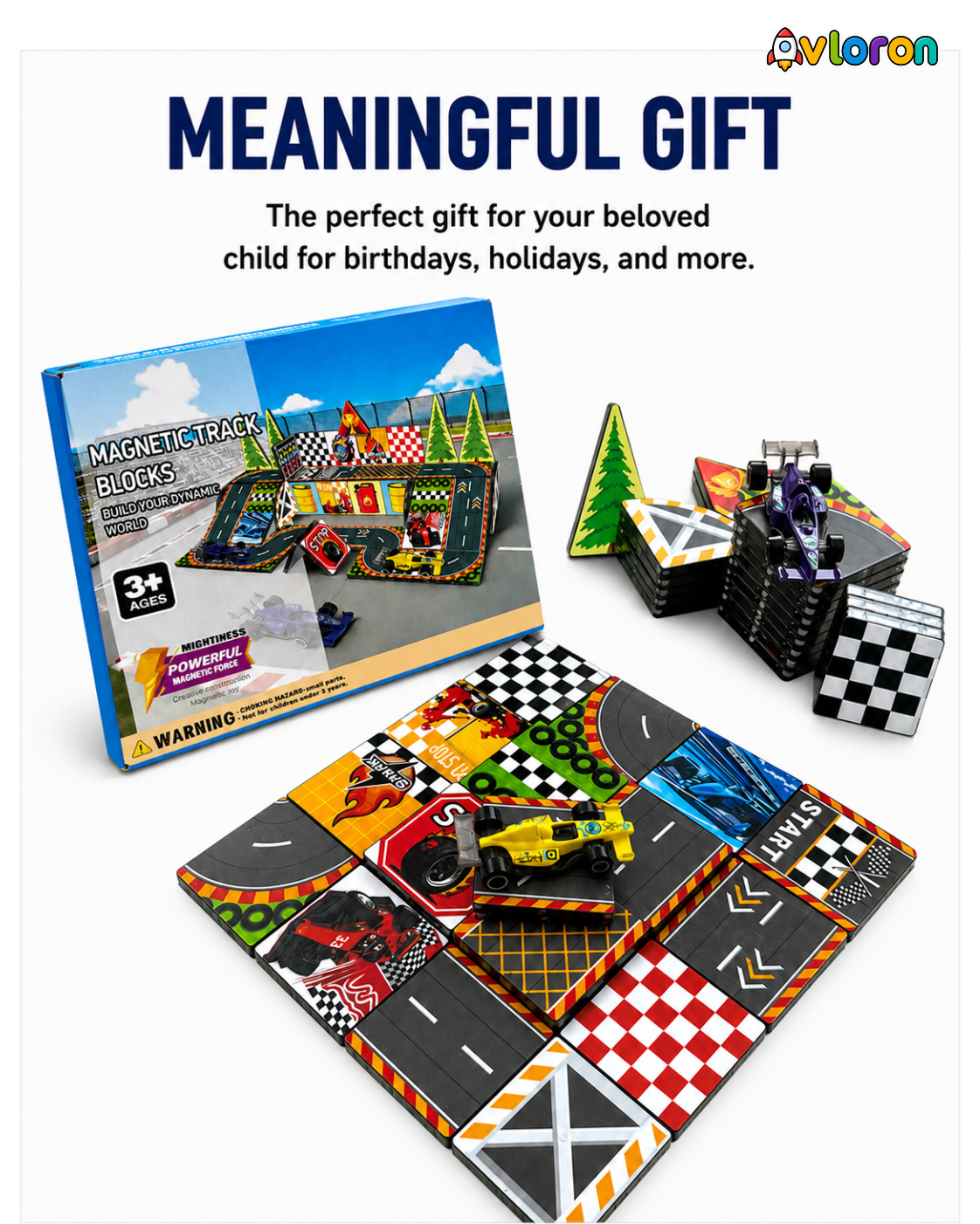 Magnetic Track Tiles 3D Dynamic World 44PCS – STEM Racing Construction Set with Strong Magnetic Force – Develop Creativity & Motor Skills Ages 3+