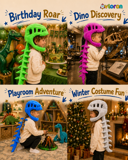 Avloron Dinosaur Skeleton Costume – 3D Plush Skull & Spine Halloween Cosplay Dress Up Outfit