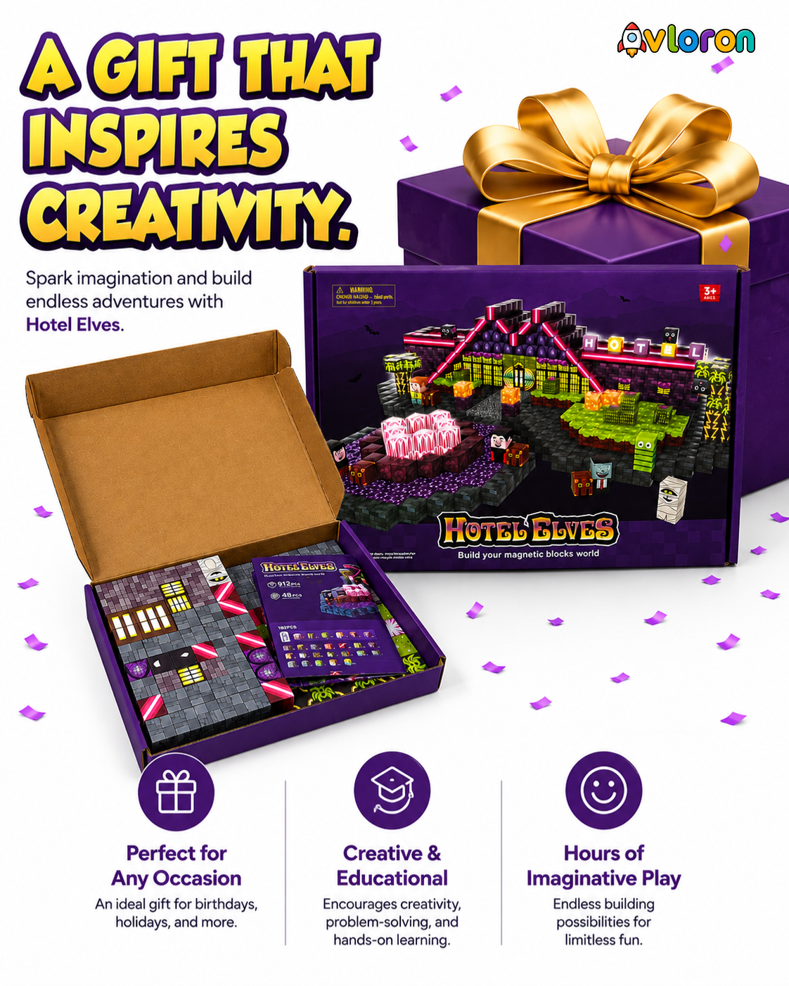 Magnetic Blocks 188PCS Hotel Elves Series with Light-Up Magnetic Tiles – STEM Building Toy for Creativity & Motor Skills Ages 3+