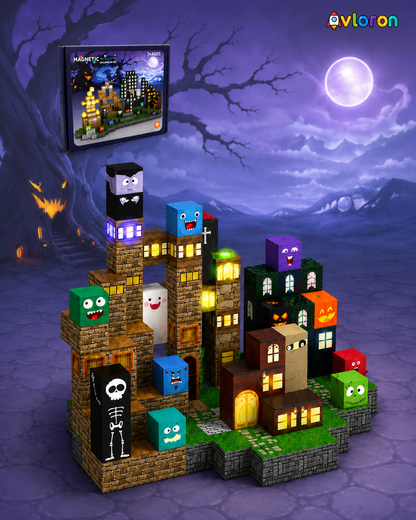 Magnetic Blocks 137PCS Halloween Set with Light-Up Magnetic Tiles – STEM Building Toy for Creativity & Motor Skills Ages 3+
