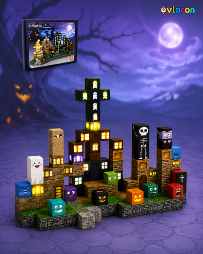 Magnetic Blocks 137PCS Halloween Set with Light-Up Magnetic Tiles – STEM Building Toy for Creativity & Motor Skills Ages 3+
