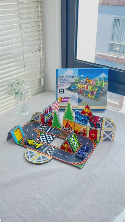 Magnetic Track Tiles 3D Dynamic World 44PCS – STEM Racing Construction Set with Strong Magnetic Force – Develop Creativity & Motor Skills Ages 3+